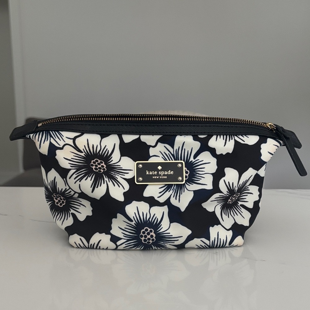 Kate Spade Black and White Floral Cosmetic Bag